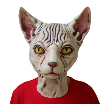 

MostaShow Horror Cat Head Mask Latex Animal Adult Costume Helmet Halloween Party Props