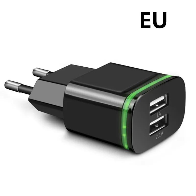 Black Not Cable 5 В/2,1 а EU/US штекер светодиодный светильник 2 usb порта адаптер для мобильного телефона быстрое настенное зарядное устройство Micro USB кабель для зарядки смарт-устройства - Тип штекера: Black Not Cable