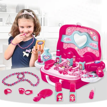 

Pretend Play Kid Make Up Toys Pink Makeup Set Princess Hairdressing Simulation Plastic Toy For Girls Makeup Suitcase Toys Gifts