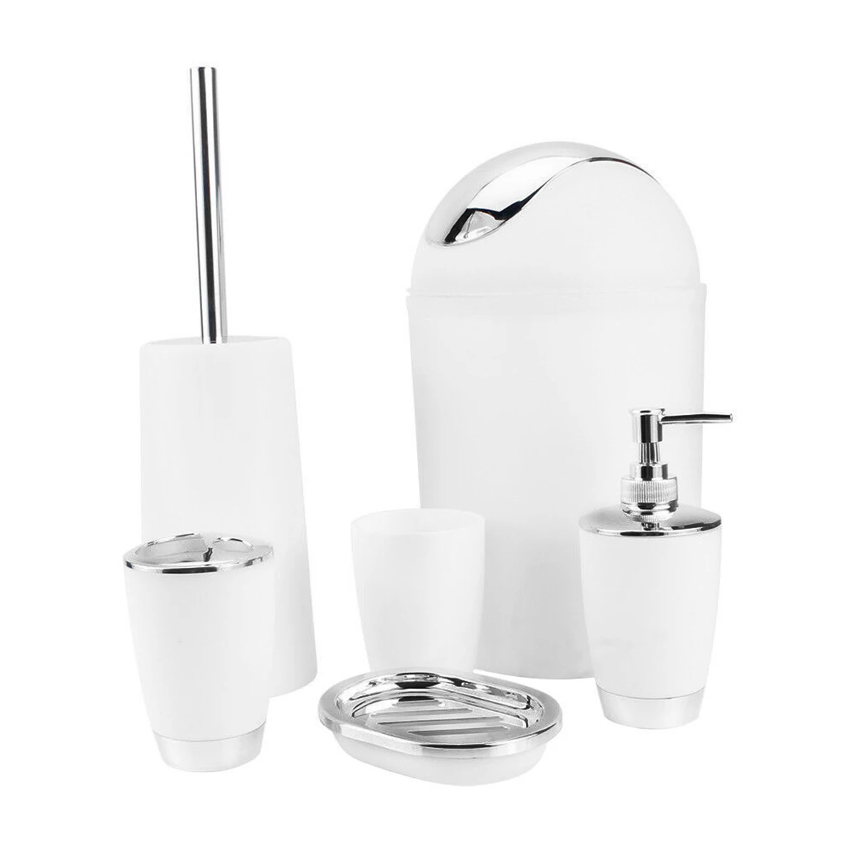 

6pcs Tumbler Trash Can Plastic Bathroom Accessory Set Waste Bin Soap Dish Dispenser Cup Toothbrush Holder Dropshipping