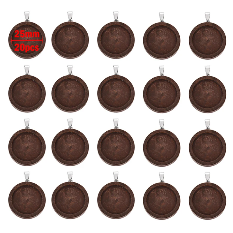 Brown 25mm 20pcs 10 шт. 25 мм 30 мм Дерево Кабошон База Установка лотки ободок пустой крюк из нержавеющей стали Деревянные Подвески DIY для изготовления ювелирных изделий - Цвет: Brown 25mm 20pcs