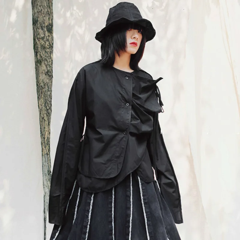 Женские однобортные рубашки LANMREM свободные с длинными рукавами однотонные