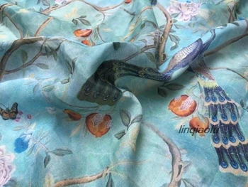 

Ramie printed elegant peacock cheongsam dress fabric High-end linen fabric