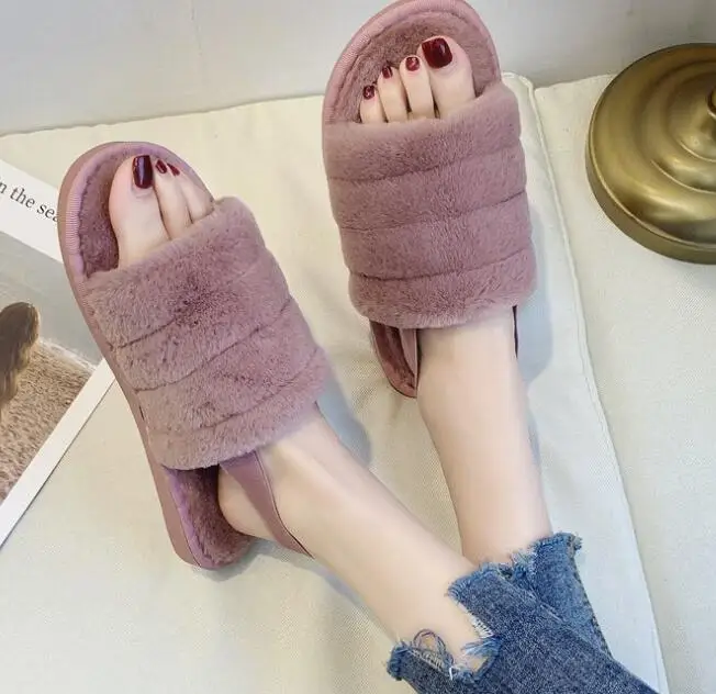 purple fur slippers