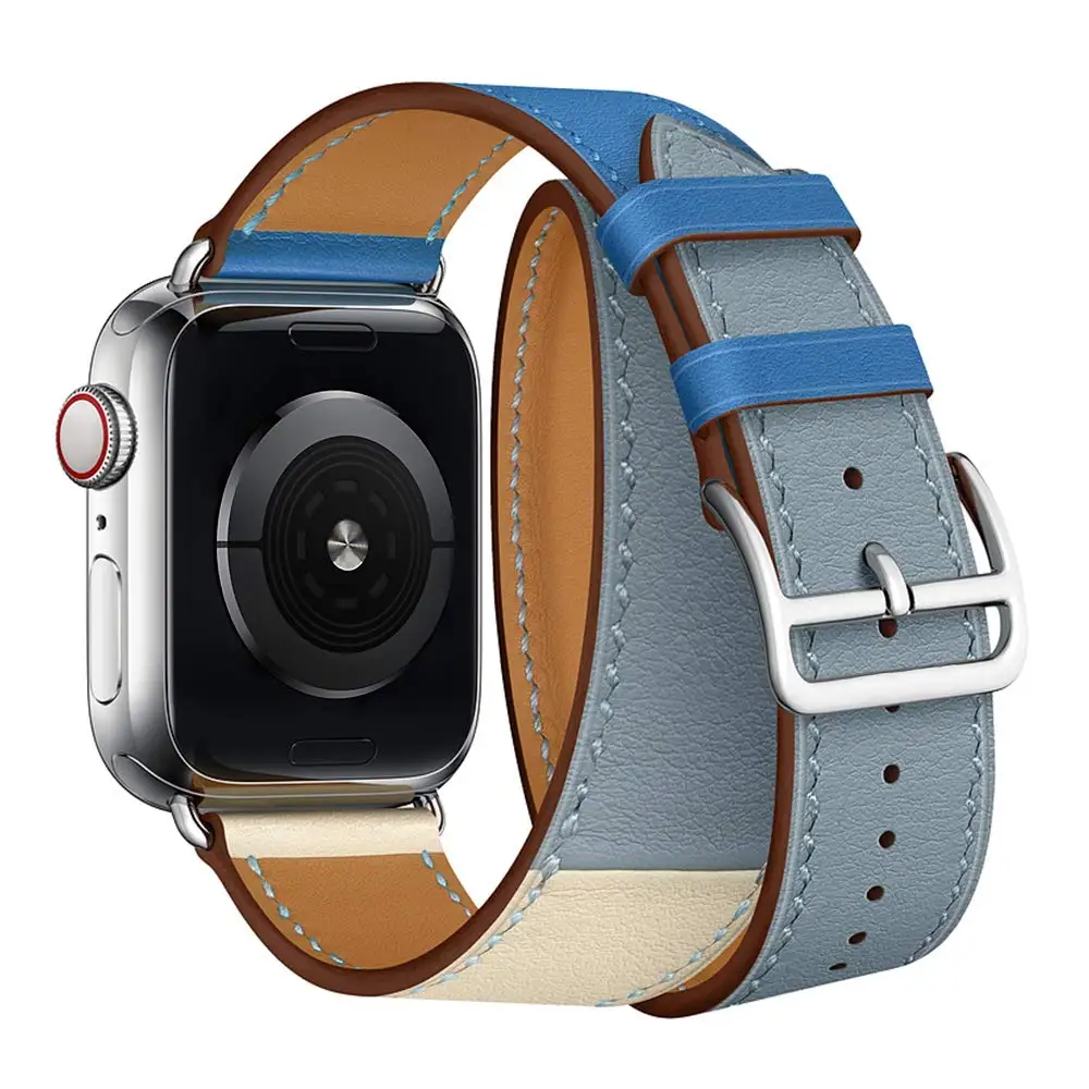 AIDIS прибытие двойной тур очень длинная кожаная Петля для iwatch серии 4 2 3 1 для Apple Watch ремешок 38 мм 42 мм 40 мм 44 мм - Цвет ремешка: White sky blue