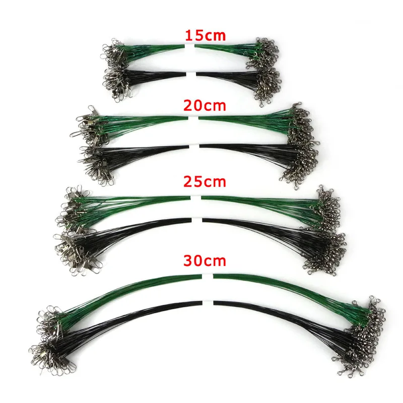 20pcs 15CM-50CM Anti Bite Steel Fishing Line Steel Wire With Swivel Fishing Accessory Core Leash Wire fishing line fishing tackle fishing leashes