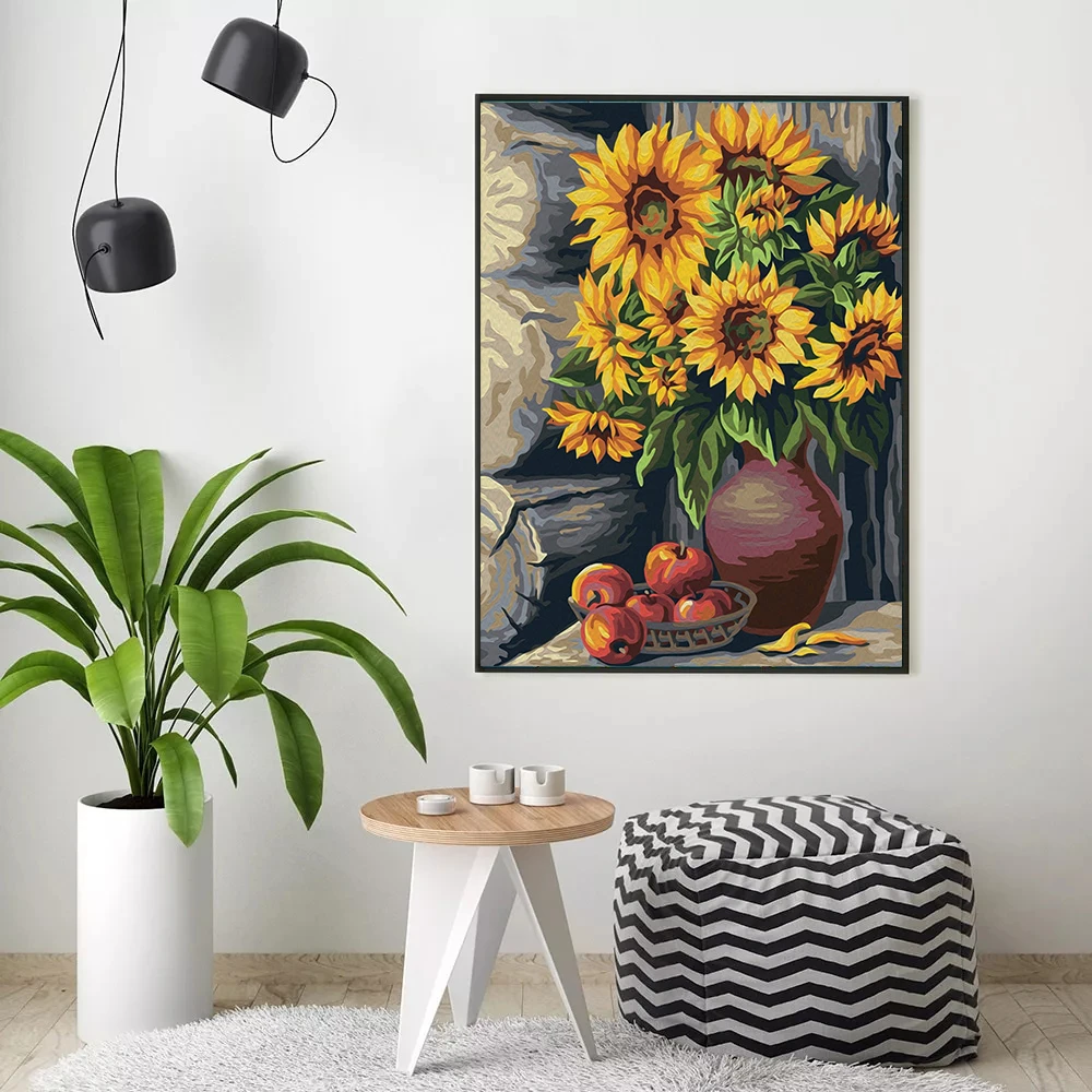 HUACAN Oil Painting By Number Sunflower On Canvas HandPainted Picture Kits Art Gift DIY Home Decoration