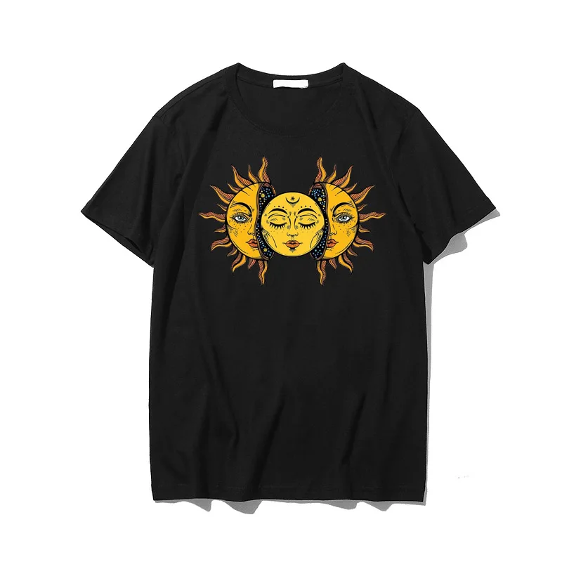 New Harajuku Women's Solar Eclipse Sun And Moon T-Shirt Vintage Fashion Aesthetic Grunge Tee Hipsters Gothic Clothing