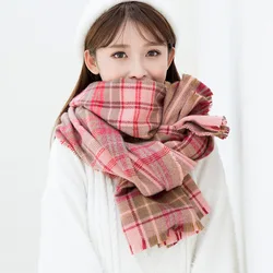 New  All-match Autumn and Winter Scarf Female Double-sided Color Matching Plaid Thick Imitation Cashmere British Style Shawl