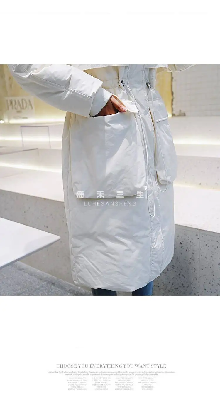Heydress женское однотонное теплое пуховое пальто с воротником из меха енота элегантная Длинная Верхняя одежда женское белое пуховое пальто