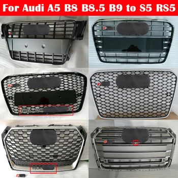 

Car Front Center Grill vertical bar Honeycomb Hood Grill for Audi A5 B8 B8.5 B9 2008-2020 to S5 RS5 Car styling Sport Hex Mesh