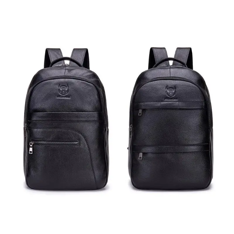 

BULLCAPTAIN Simple Solid Color Travel Backpacks Men Casual Knapsack Preppy Style School Satchel Bags Genuine Leather Large