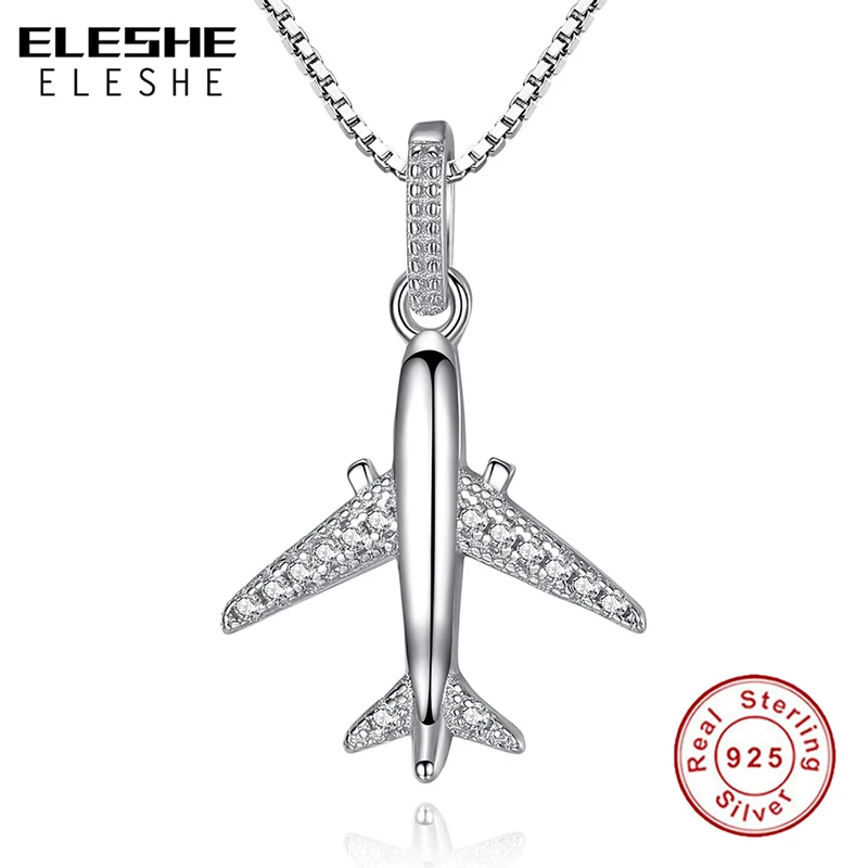 ELESHE роскошный кристалл самолет подвеска ожерелье самолёт для женщин 925 пробы Серебряная Длинная цепочка ожерелье Свадебные ювелирные изделия