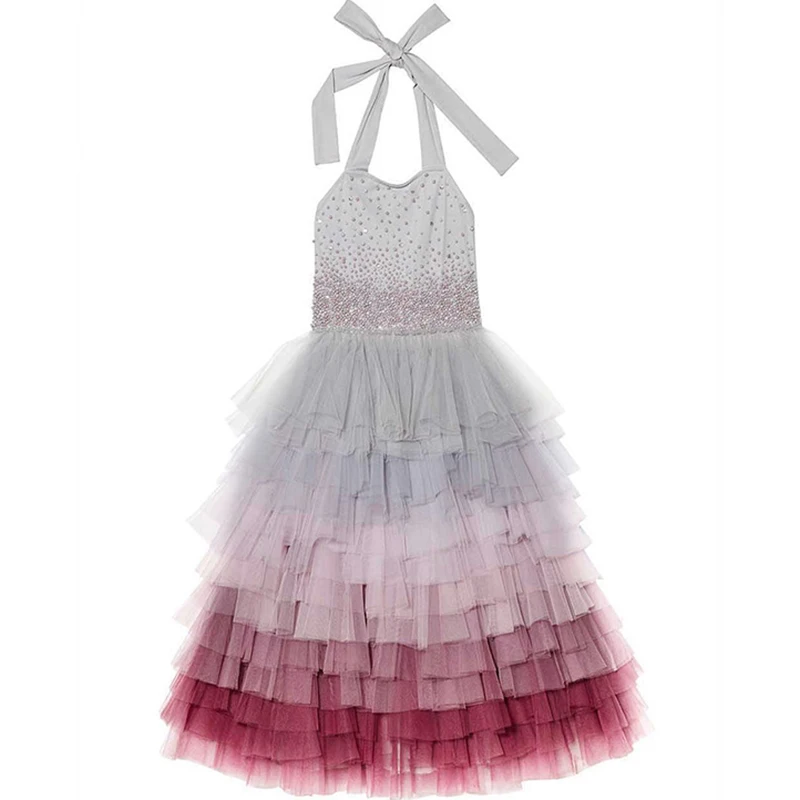Элегантное платье для девочек принцессы с бисером бальное детское праздничное