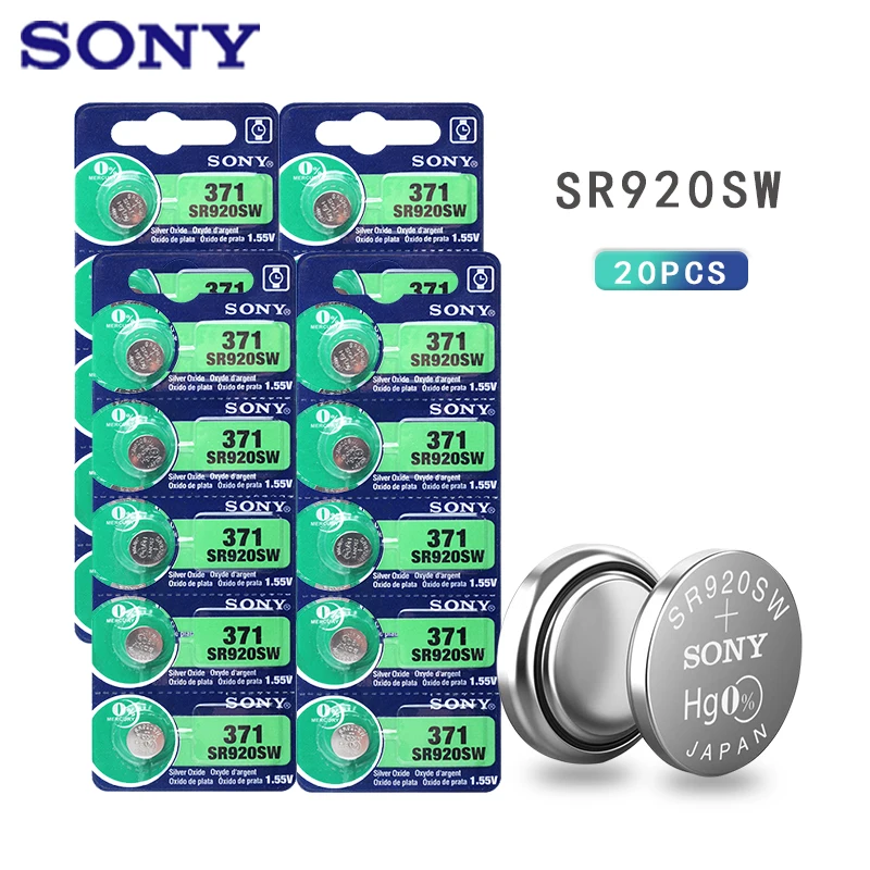 Sony 100%-pilas para reloj, originales AG6 371 SR920SW 920 1,55 V, CX69 S21 605 SR920SW 371, pila de moneda de botón, fabricado en Japón, 20 Uds.