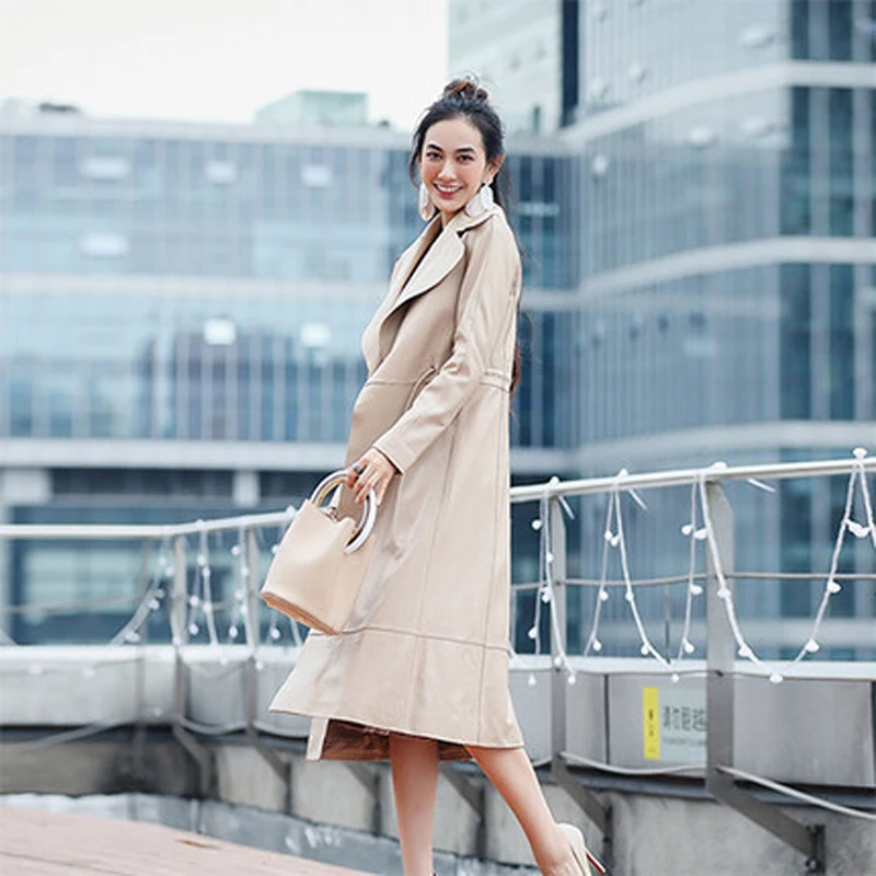 Женский Длинный тренчкот из натуральной овечьей кожи Осень-зима 2020 | Женская