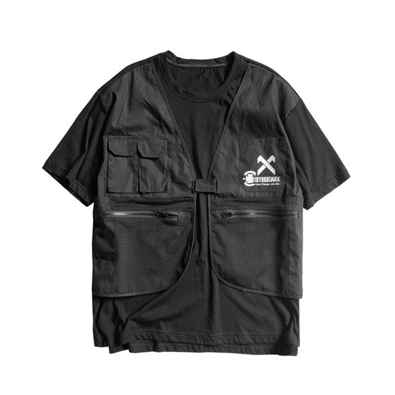 Модные хип жилеты Hop мужской жилет карго с карманами военная куртка новая уличная тактическая жилетка свитшоты DG152 - Цвет: black