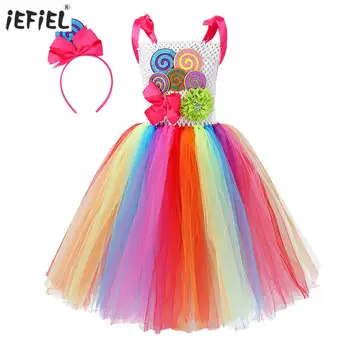 

Kids Girls Summer Dress 3D Flower Applique Mesh Tutu Dress Stage Performance Birthday Party Sleeveless Dress with Head Hoop