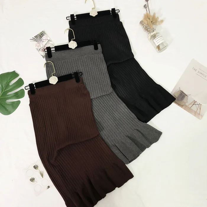 TMWEVN Lotus Lace High Waist Skirt Long Skirt Wrapped Buttocks Knitted Skirt Wool Skirt Fish Tail Skirt