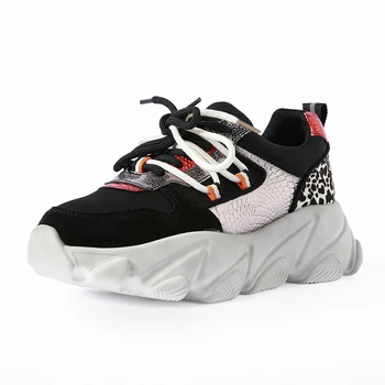 

Chunky Sneakers Leopard Women Shoes Thick Sole Daddy Shoes Lace-Up Female Sneakers Breathble Casual Walking Female Sneakers 2020