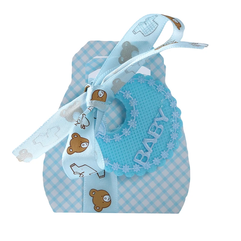 Baby Shower сувениры подарки сумка шоколадный торт Коробки День рождения украшения для детей подарочная коробка милые детские передник конфетная коробка 12 шт./упак - Цвет: blue