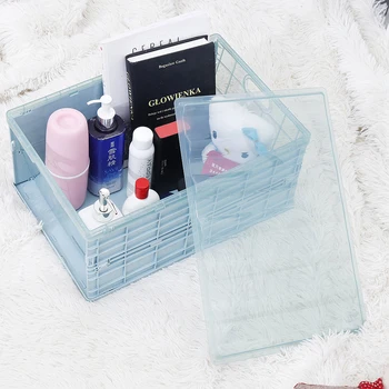 

Folding Storage Box Transparent Plastic Books Toys Sundry Container Portable Car Storage Crate Organizer Stackable Storage Case