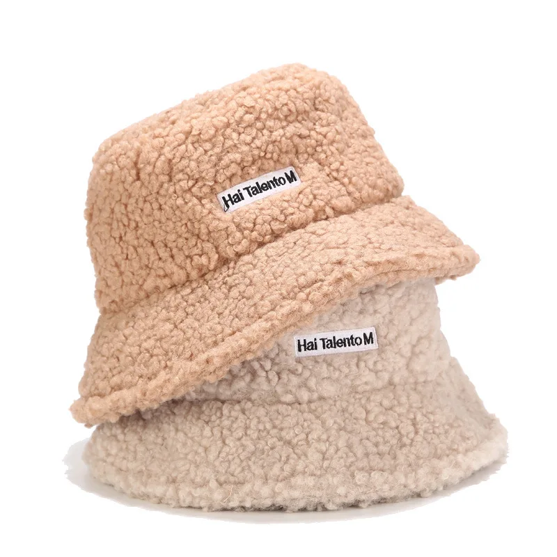High Quality Solid Artificial Fur Warm Female Cap Faux fur Winter Bucket Hat For Women Outdoor Sunscreen Sun Hat Panama Lady Cap