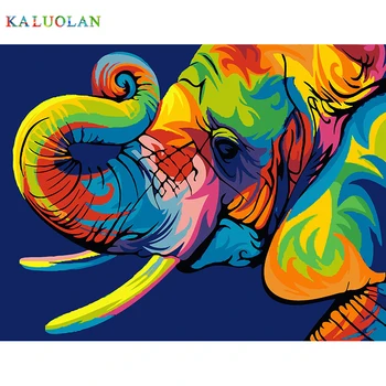 

No Frame Picture Colorful Elephant DIY Painting By Numbers Abstract Modern Wall Art Acrylic Paint On Canvas For Living Room