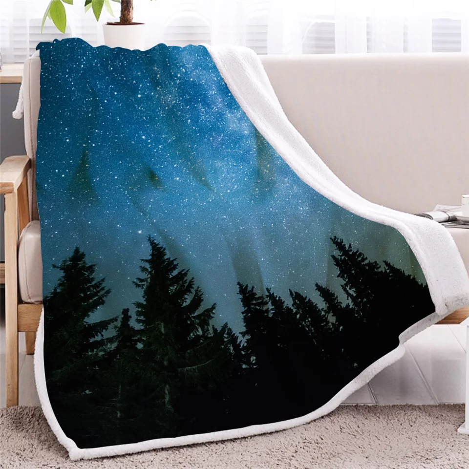 1 Blesslive Galaxy Млечный Путь одеяло s для кровати сосновый лес льняное одеяло закат облака пледы одеяло кучевой небо покрывала - Цвет: 1