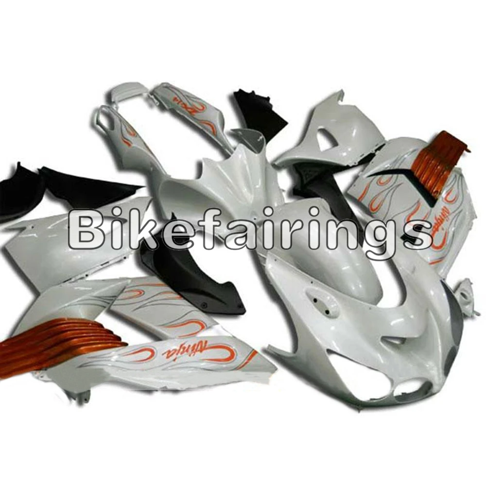 Полный комплект обтекателя Для Kawasaki ZX14R ZZ-R1400 2006 2007 2008 2009 2010 2011 Инъекции обтекатель мотоцикла белый с Оранжевый огонь
