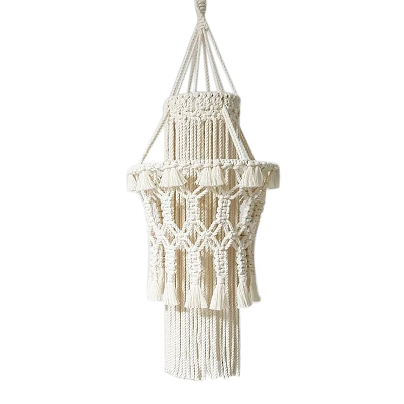 

Macrame Wall Hanging Tapestry Weave Chandelier Lampshade Decorations Bohemia Handcraft Tassel Tapestry Background Wall