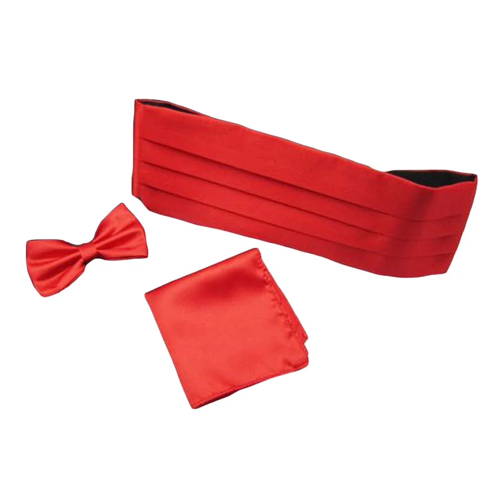  Men Satin Bow Tie Cummerbund Hanky Handkerchief Wedding Party Prom Suit Set