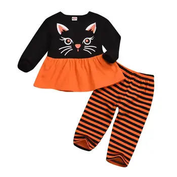 

Newborn Infant Baby Girl Cat Patchwork Long Sleeve Cute Tops+Stripe Pants Outfits Fashion Set Children Autumn Suit