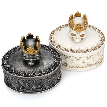 

Desktop Mini Storage Box, Creative Vintage Skull Crown Jewelry Box With Dust Cover, Jewellery Organiser Storage Boxes