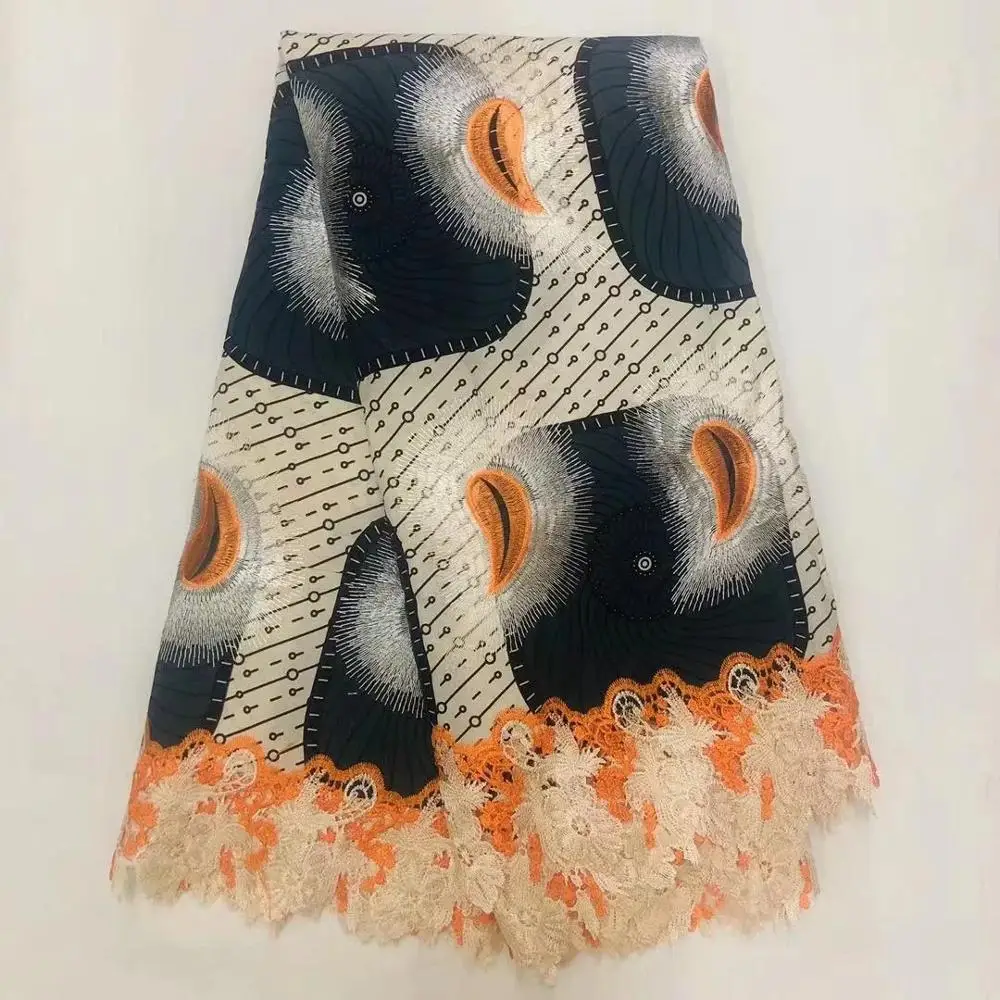 Африканские Восковые кружевные ткани 6 ярдов высокого качества вышитые нигерийские французские кружева соединяют печать восковой ткани для женского платья! O-4602