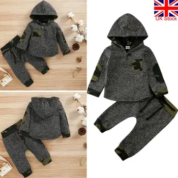 

UK Baby Girls Boys Tracksuit Infant Hooded Tops Pants Warm Outfits Sets Clothes
