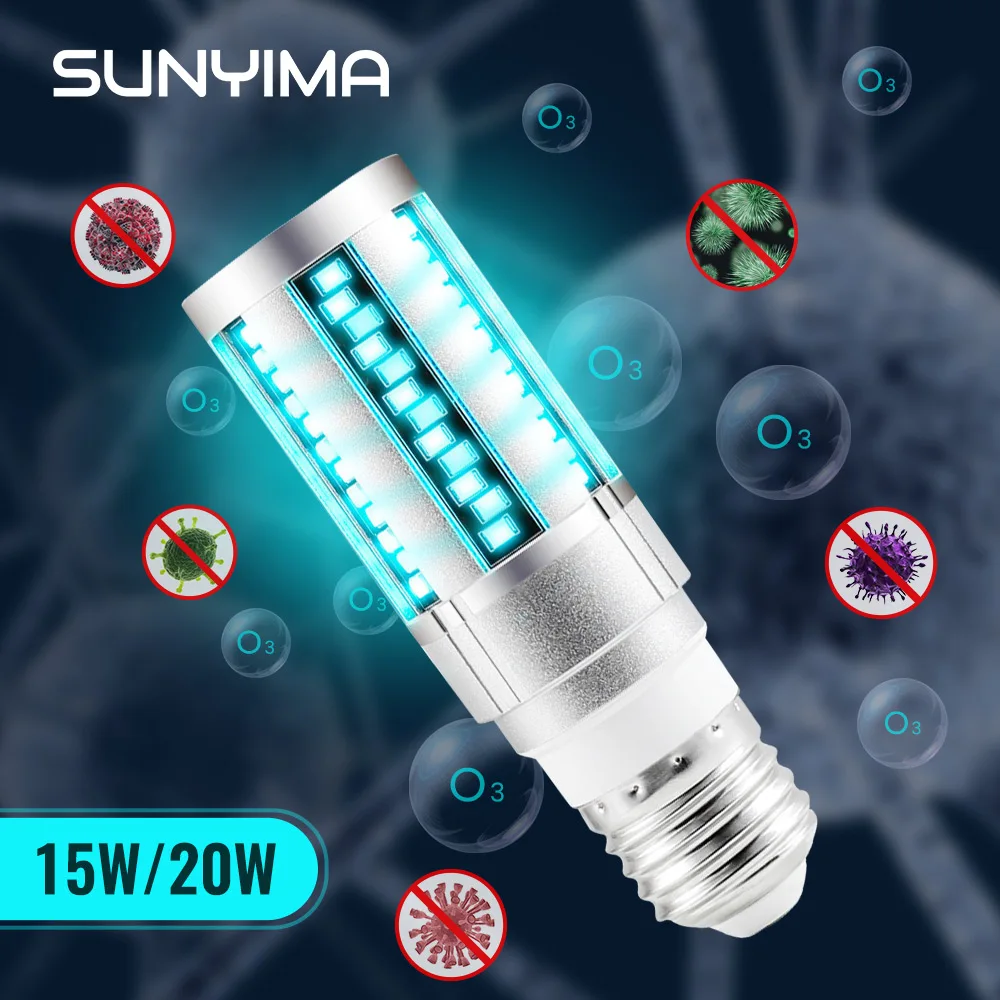 

SUNYIMA UVC Light Bulb LED UV Germicidal Lamp 15W 20W Desinfection Light ozone Sterilization germicidal lamp Eliminator