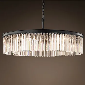 

American RH glass crystal tube ceiling hanging pendant light lamp LED round circular living sitting dinning retro ceiling lamp