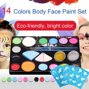 

Behogar 14 Colors DIY Body Face Paints Set with 5PCS Stencils for Cosplay Theatre Performances Role Play Halloween Party