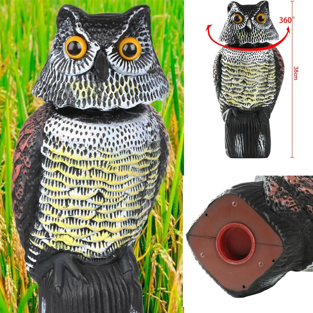 2pcs Realistic Owl Decoy With Rotating Head Bird Pigeon Crow Scarer Scarecrow Horned Owl Pest Deterrent