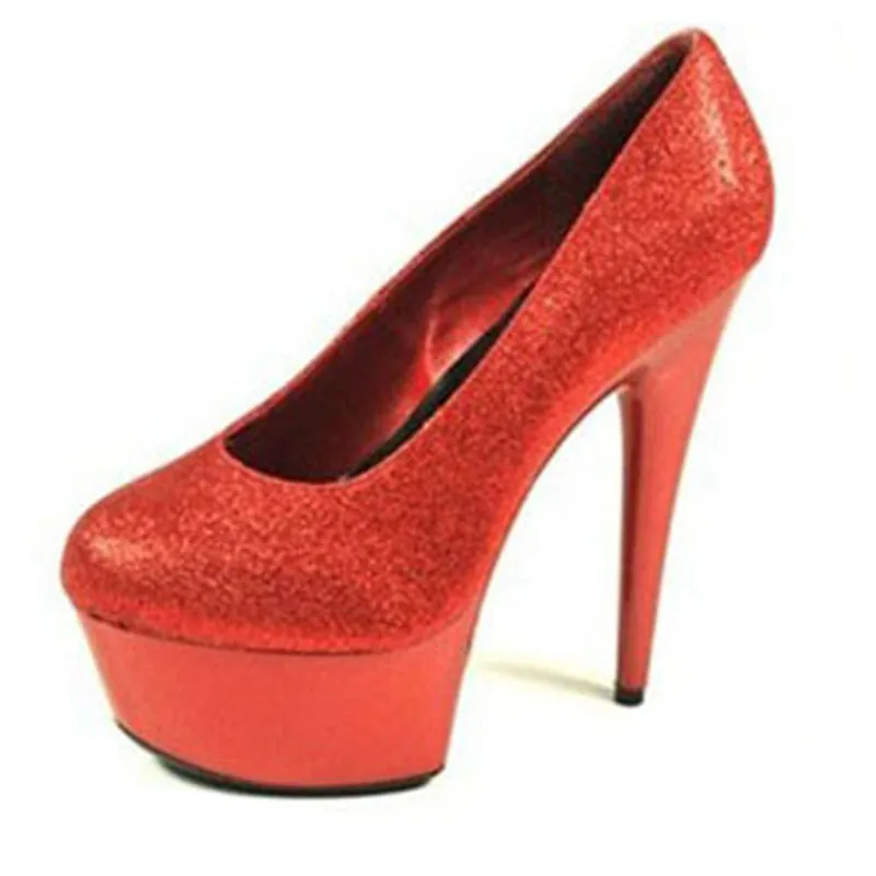 

15 cm high sequins with wedding dress shoes, round head sexy catwalk show high heel single shoes
