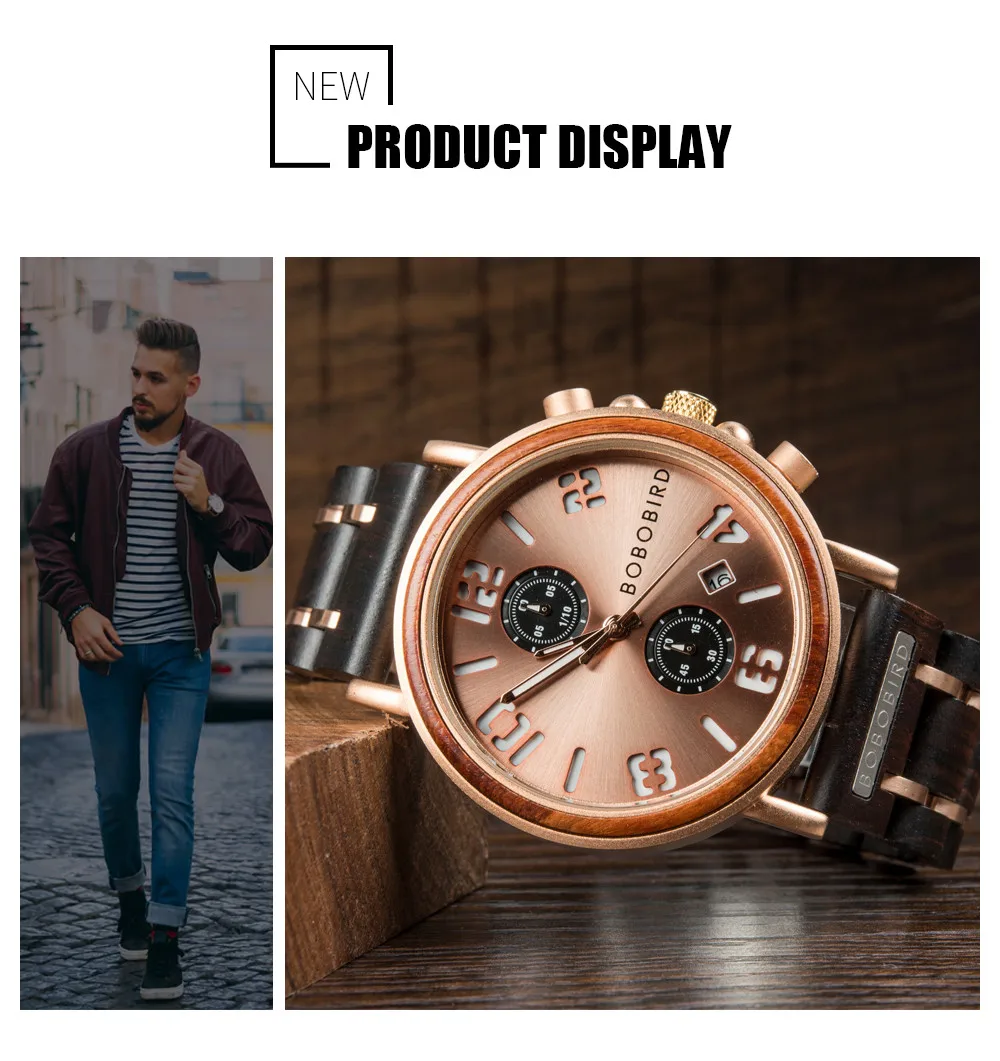 Relojes hombre BOBOBIRD Топ бренд класса люкс мужские часы Дерево водонепроницаемый хронограф наручные часы с подарочной коробкой zegarek meski L-S26