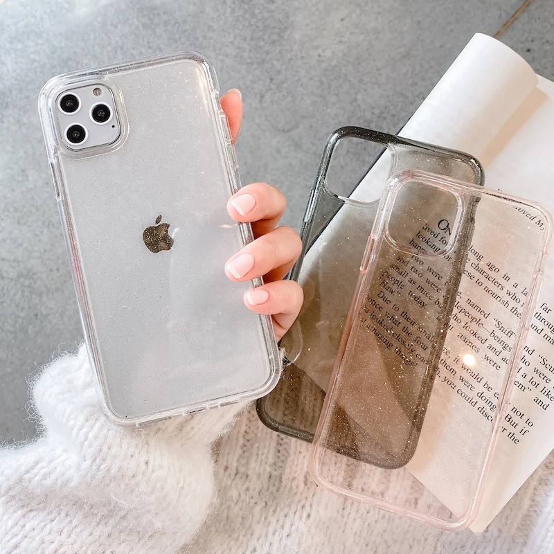 Прозрачный блестящий противоударный чехол для iphone 12 12Pro 12Mini 11 11Pro Max XR XS SE 7 8 Plus