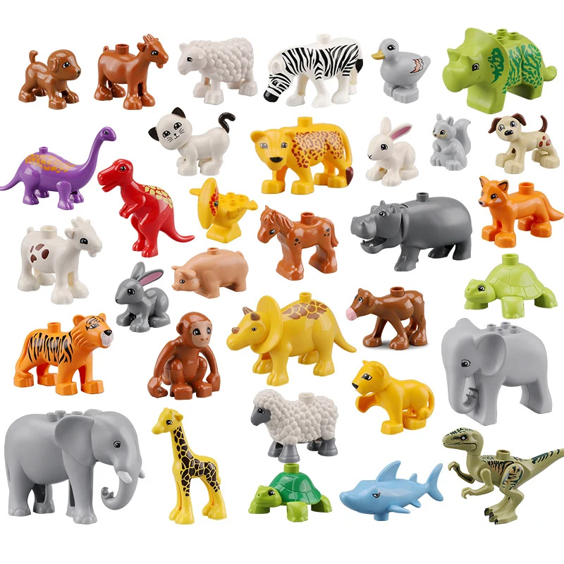 DIY Duploed Animal Series Ocean Farm Jungle Set строительные блоки Динозавры юрского периода кирпичи