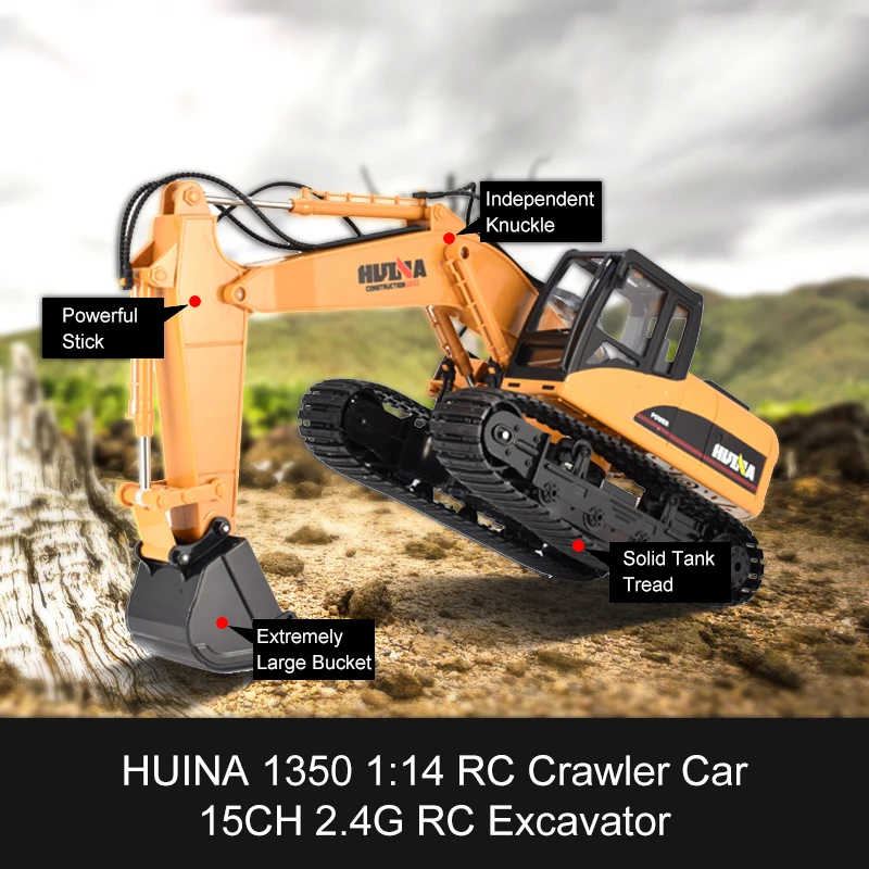 HUINA 1350 1:14 RC Гусеничный автомобиль 15CH 2,4G RC экскаватор с металлическим пультом дистанционного управления Rooter для зарядки грузовика