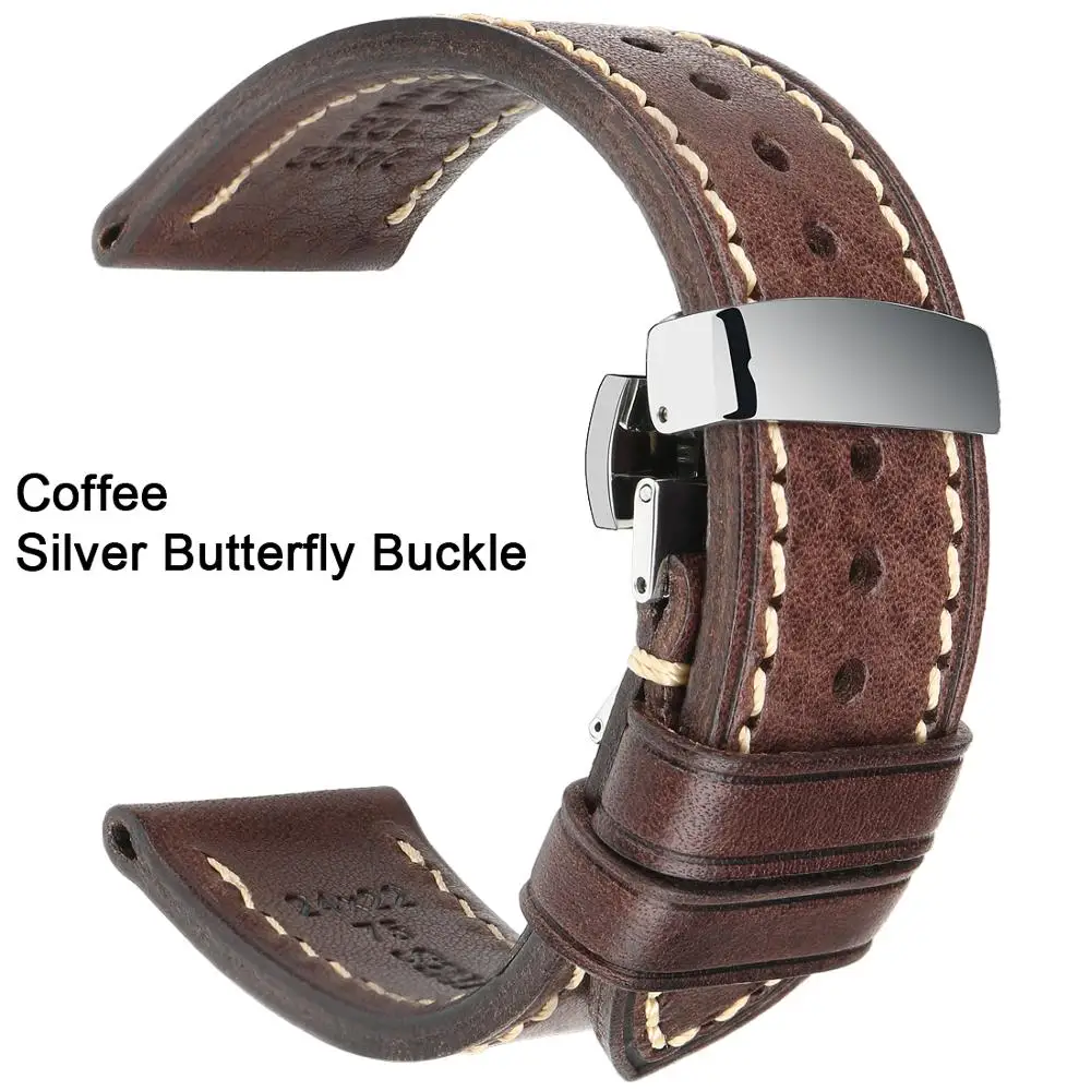 

MAIKES Calf Genuine Leather Watch Band Butterfly Clasp Bracelet Brown Black Watchbands For Tissot Seiko