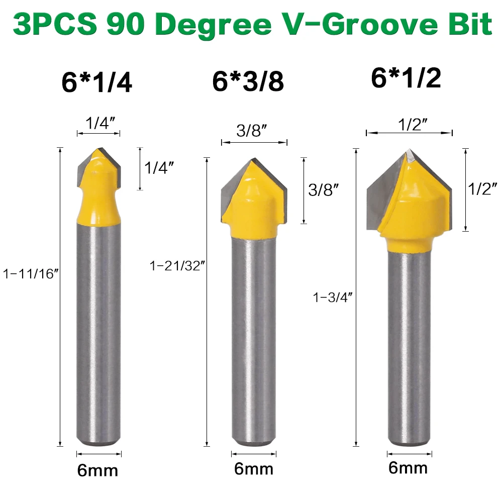 6 шт. 6 мм хвостовик фрезы Набор сердечника коробка бит круглый нос бит 90 градусов v-паз бит для деревообрабатывающих инструментов
