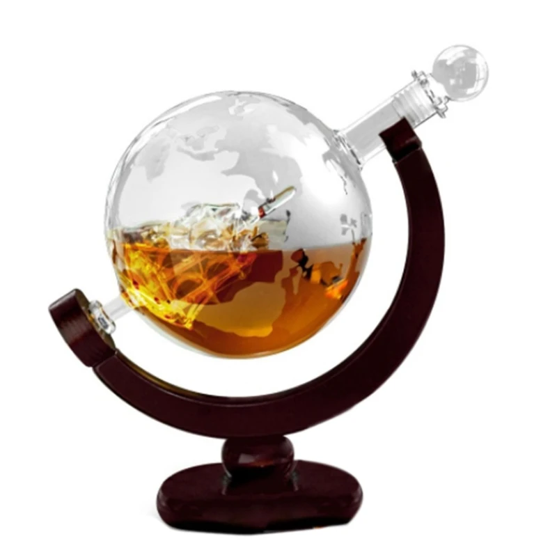 Globe Antique Whiskey Wine bottle Brandy Dispenser With Wood Stand Home Bar  2