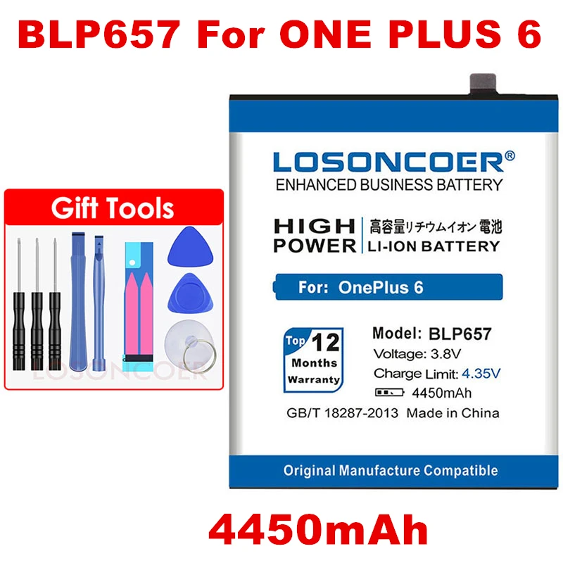 

LOSONCOER 4450mAh Li-Polymer Batteries BLP657 For OnePlus 6 OnePlus Six 1+ One Plus 6 Replacement Battery +Tracking Number