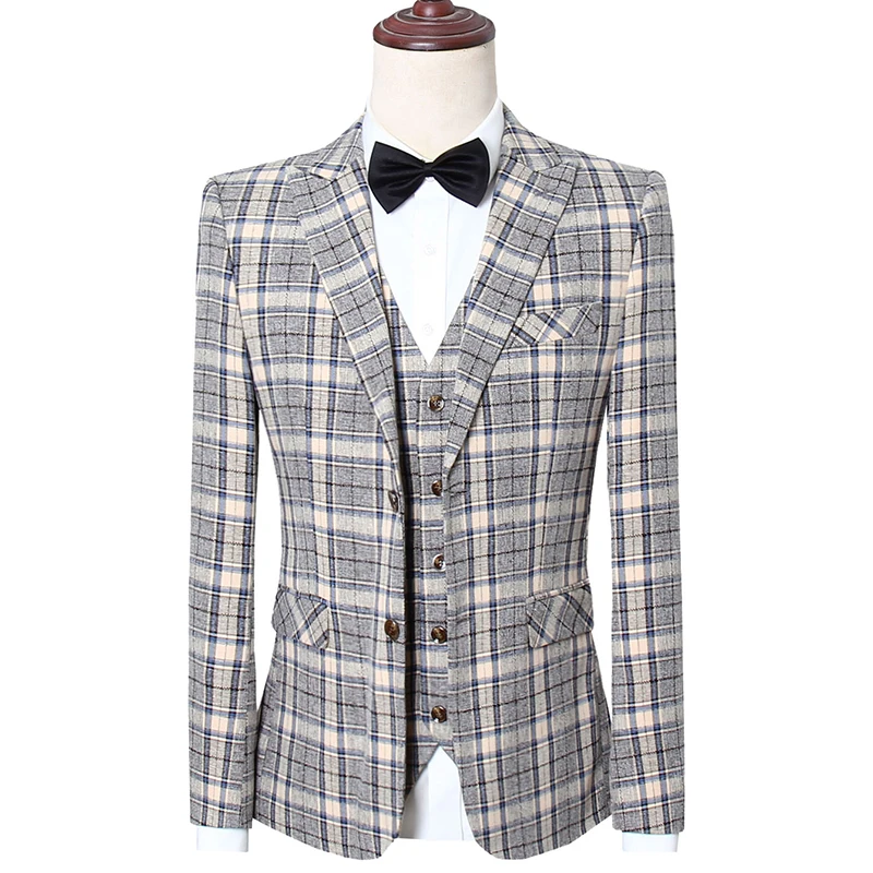 Autumn winter men Slim Fit Office Blazers+Pants+Vest sets mens 3 Pieces for Coat + Trousers +Waistcoat casual 3-piece suits sets